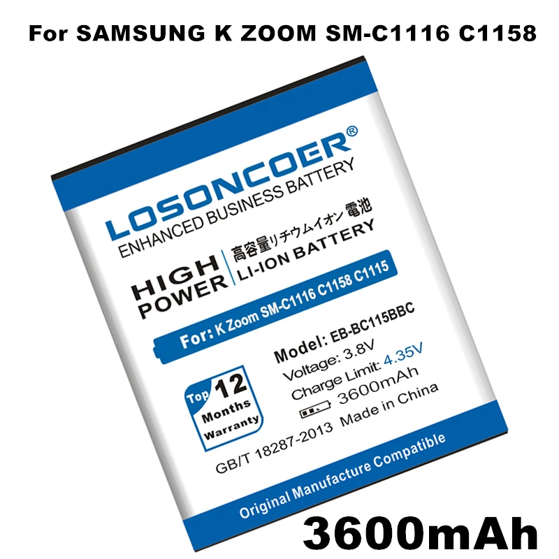 

LOSONCOER 3600mAh EB-BC115BBC Battery For Samsung GALAXY K Zoom SM-C1116 C1158 C1115 EB-BC115BBC EB-BC115BBE Battery