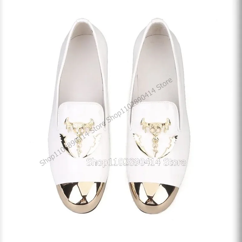 

Mixed Color Skull Fretwork Decor Metal Toe Loafers Fashion Slip On Men Shoes Luxury Handmade Party Feast Banquet Men Dress Shoes