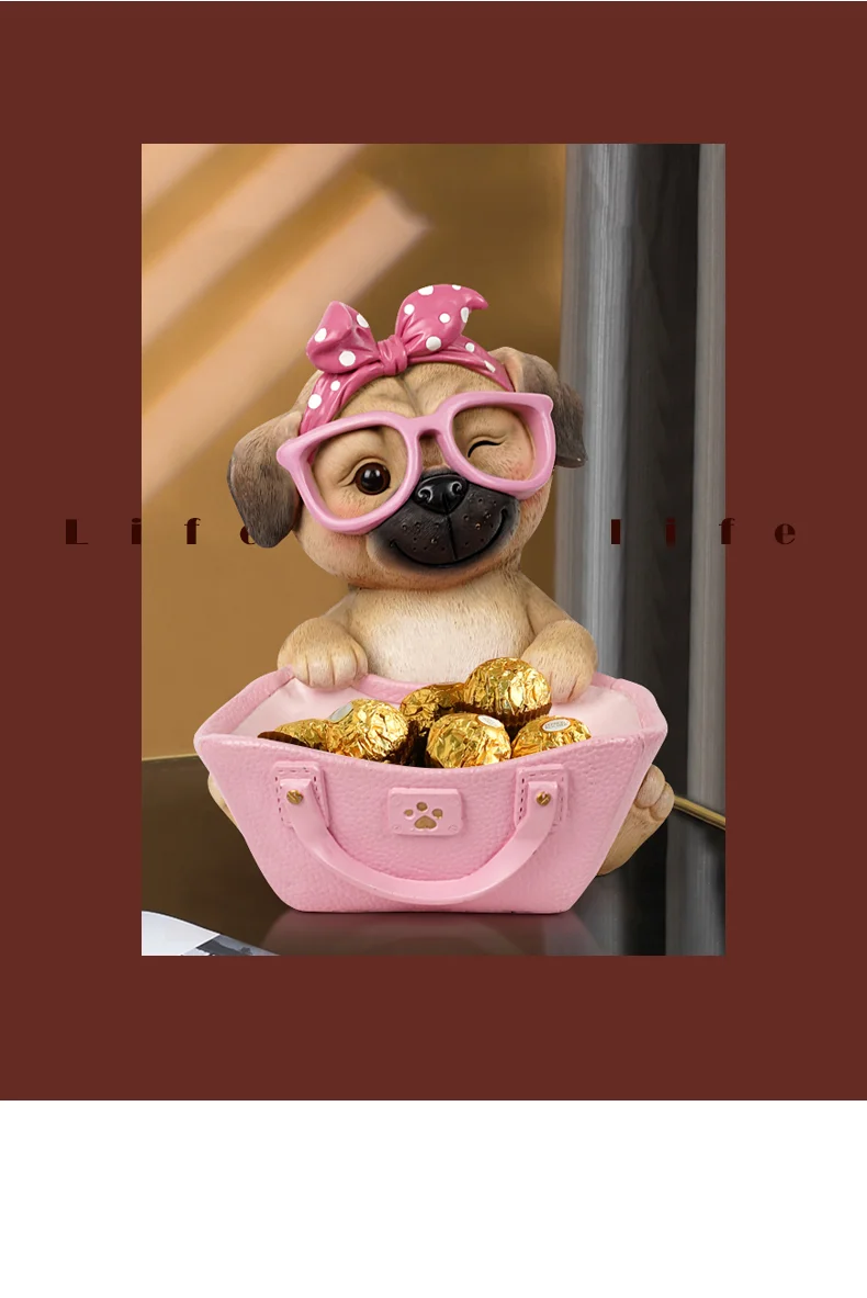 Cute Puppy Resin Statue, Living Room Bedroom Dresser Desktop Craft Decoration, Key Candy Lipstick Watch Storage, Birthday Gift