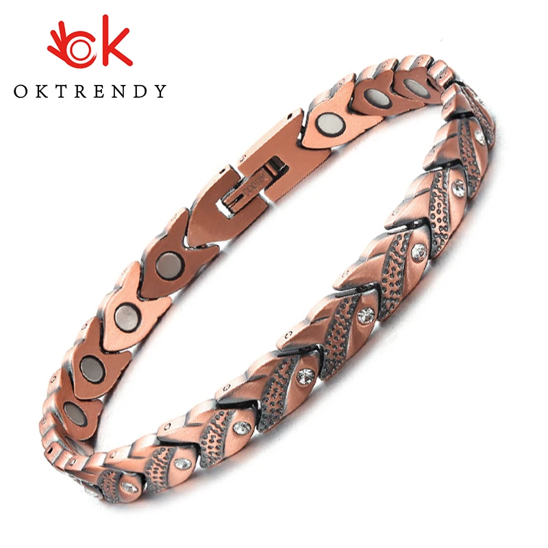 Медный браслет okfashion для женщин, браслеты из чистой меди для магнитной терапии, обезболивающий браслет с медными звеньями при артрите