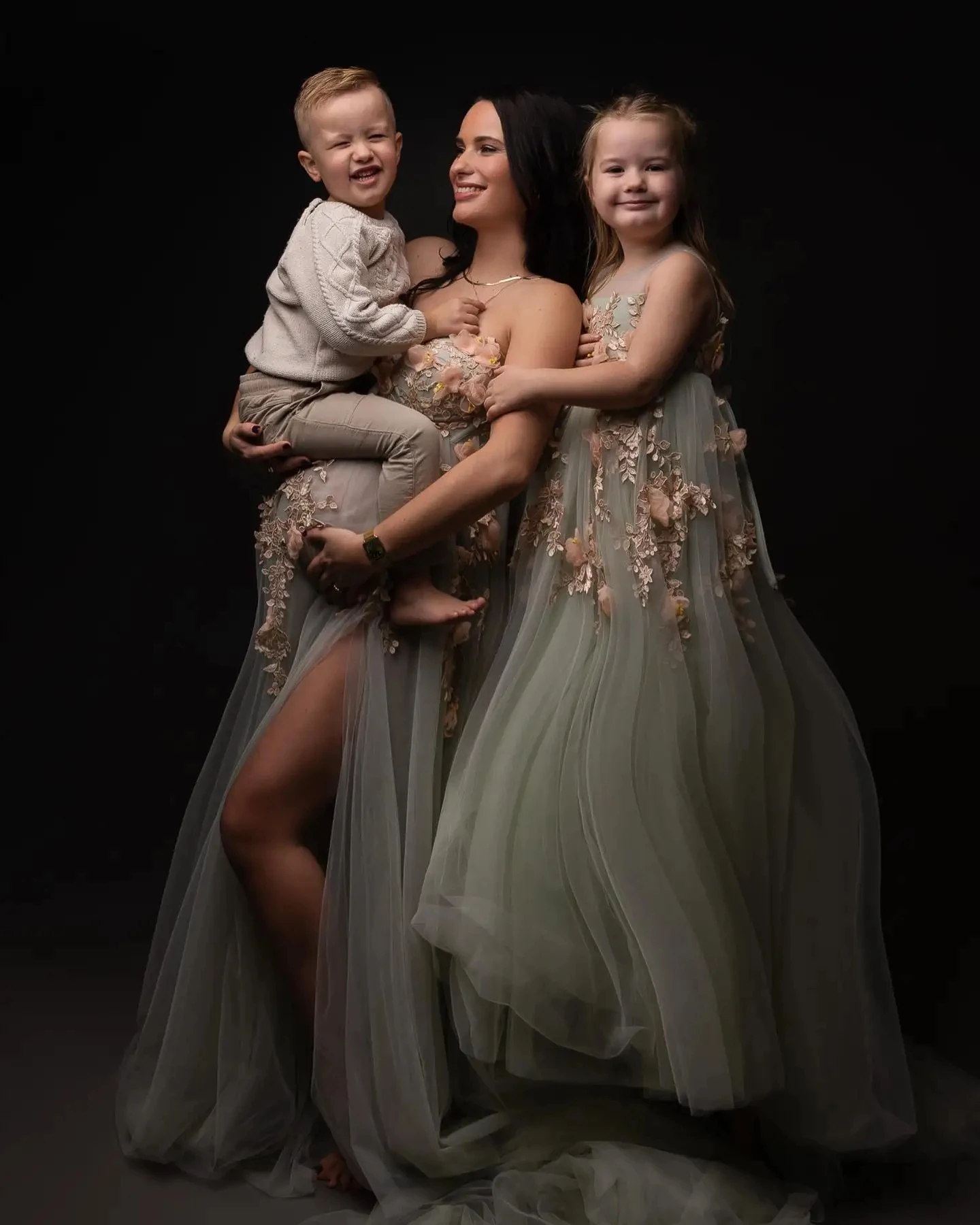Photoshoot Tulle Maternity Dress with Mint Green Appliques 3D Flowers Off Shoulder Pregnancy Dresses for Baby Shower