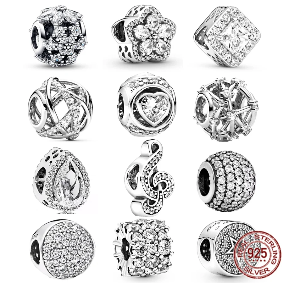 Authentic 925 Sterling Silver Clear Sparkle Pavé Charm Beads Fit