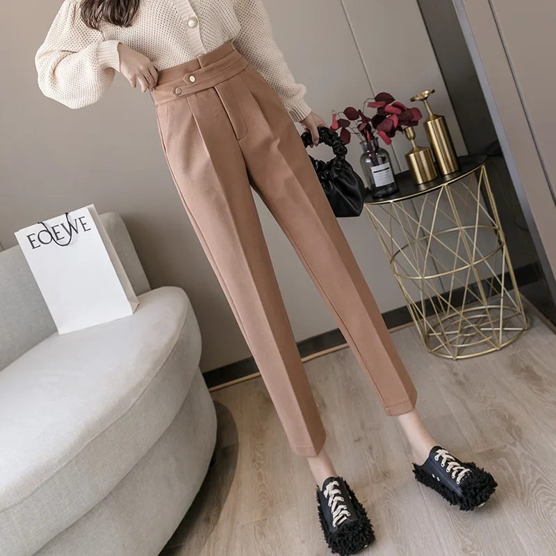 

Real Shot Woolen Pants Women's Autumn and Winter High Waist Ankle-Length Slim-Fit Pants 2022 New Straight Cigarette Pants Thicke
