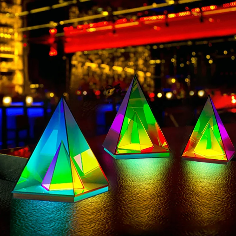 

Acrylic triangle bedroom bedside table lamp night light hotel pyramid home room decorative lamp led RGB color change desk lamp