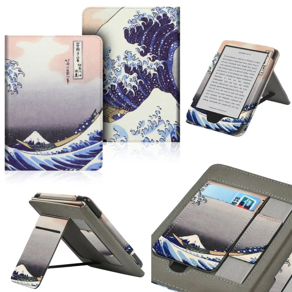Compact 6-Inch PU Leather E-Reader Case with Hand Strap, Stand, and Card Slot