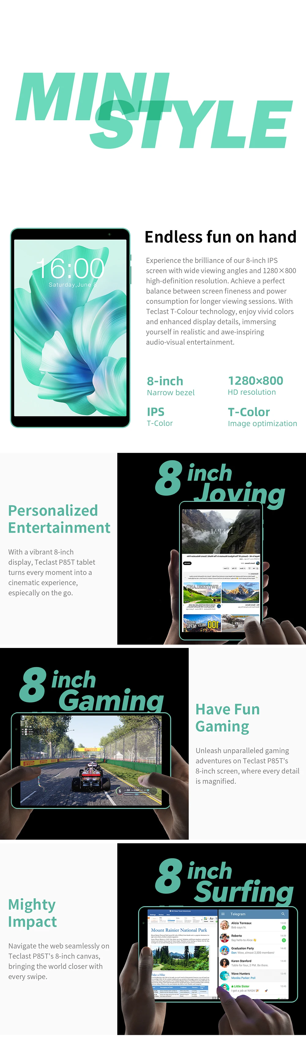 Teclast P85T Android 13 Tablet - 8 Inch IPS, 4GB RAM, 64GB ROM, A523 8-core, Wi-Fi 6, Type-C, Metal Body, 335g Light, 5000mAh Description Image.This Product Can Be Found With The Tag Names Computer Office, Tablet, Tablets