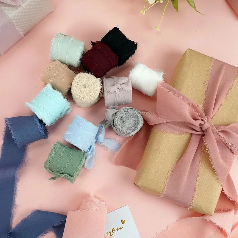 Frayed Edged Lace Ribbon Cinta Chiffon Silk Ribbon Satin Handmade For Wedding Invitation Bouquets Birthday Party DIY Decoration