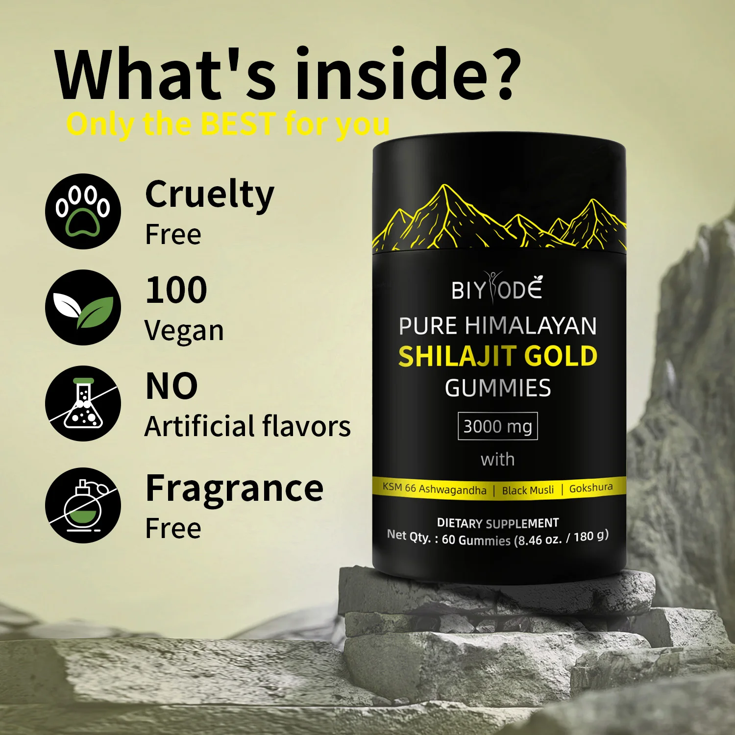 BIYODE 3000mg Himalayan Shilajit Resin Gummies Energy Boost Help With Muscle Recovery Reduce Fatiguesupplement Vegetarian