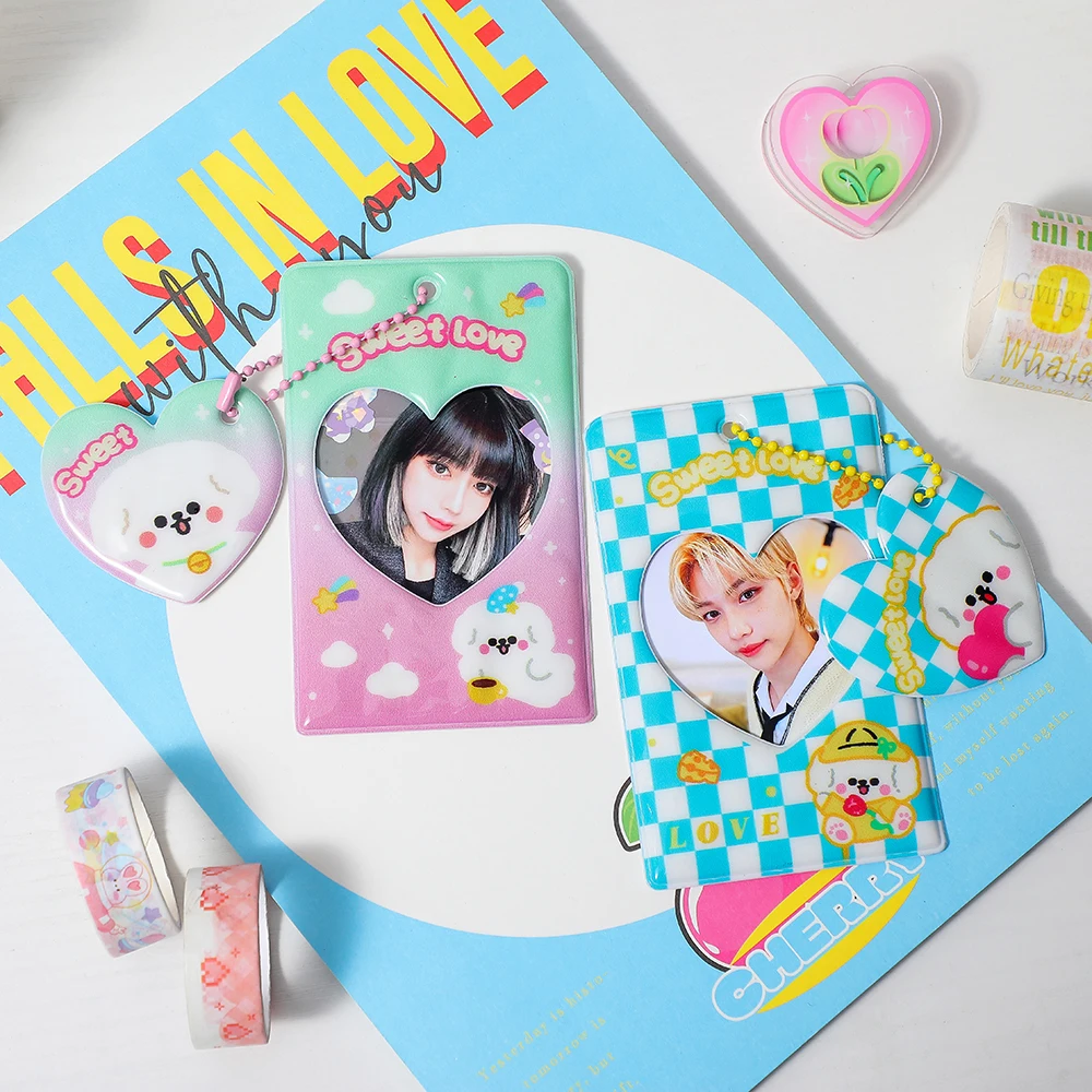 Photo Card Holder Kawaii 3 Inch Pink Lace Bow Kpop Idol Photocard Card Protector Sleeves Korean Stars Photo Picture School Stationery
