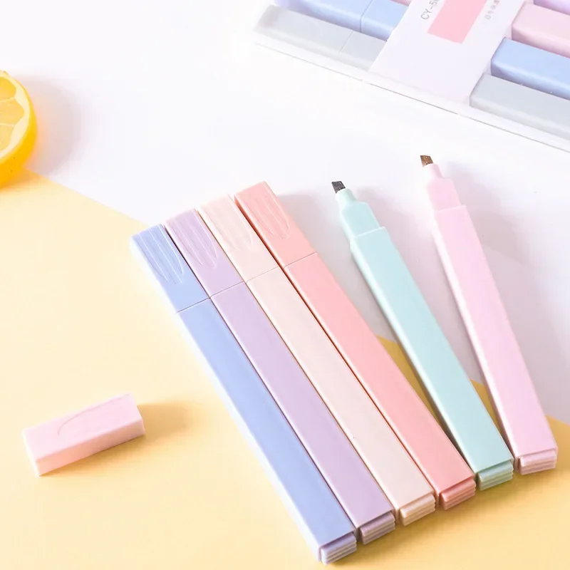 6 pcs/set Brief Style Pale Color Highlighter Fluorescent Pen Art Markers Gift Stationery Highlighter Set Pastel Highlighters