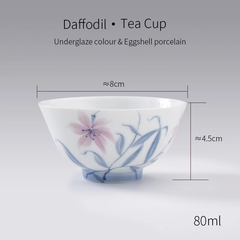 Keramik-Teetasse Chinesisches Kungfu-Tee-Set Handbemalte Blau-Rosa Narzissen-Blumenmuster Vintage Exquisit 80ml Büro Zuhause Trinkgeschirr – Detail 6