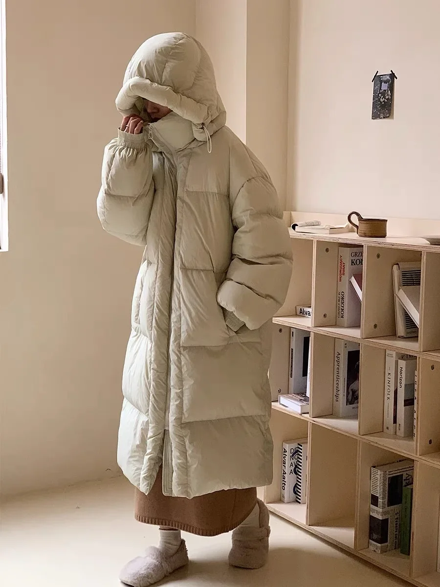 

2023 New Women Long Down Cotton Jacket Korean Loose Cotton Coat Winter Thicken Warm Women Parkas Winter Outwear Hooded Coat