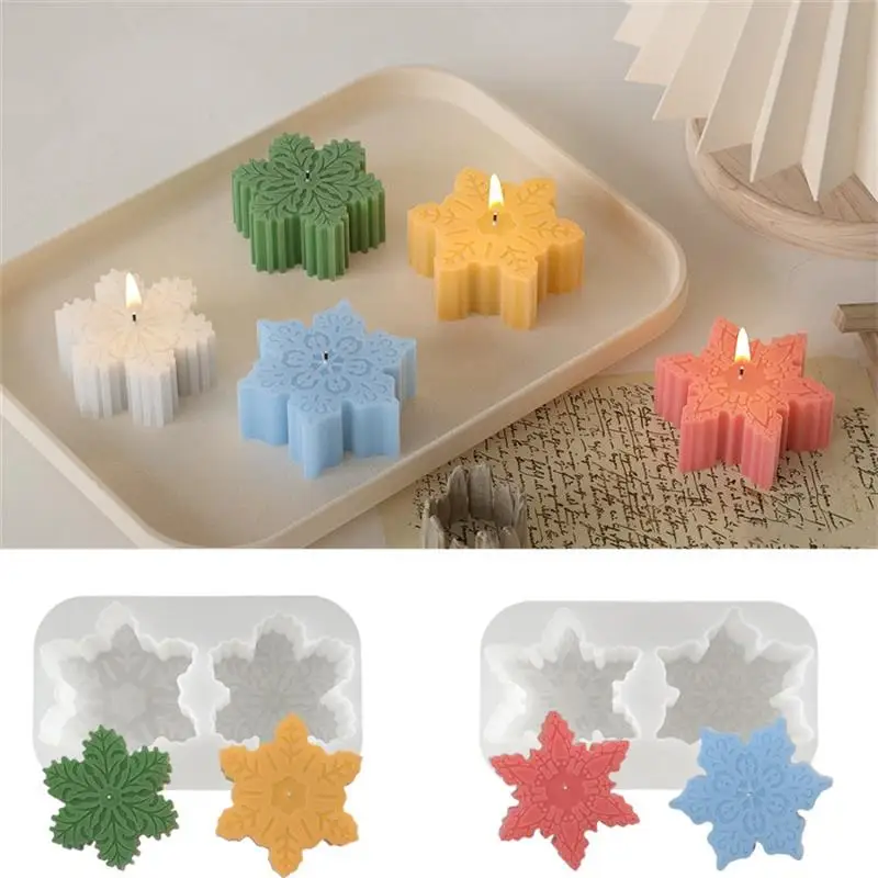 Description Picture 2 of itemChristmas Snowflake Candle Silicone Mold Handmade Soap Aromatherapy Gypsum Resin Ice Mould Candle Making Kit Home Decor Gifts