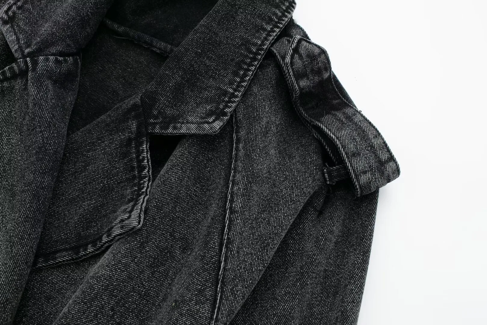 Autumn Lapel Notched Collar Washing Blue Denim Jacket Vintage Women Hem Buckle Belt Draped Jean Coat Cool Outerwear 3 Color photo