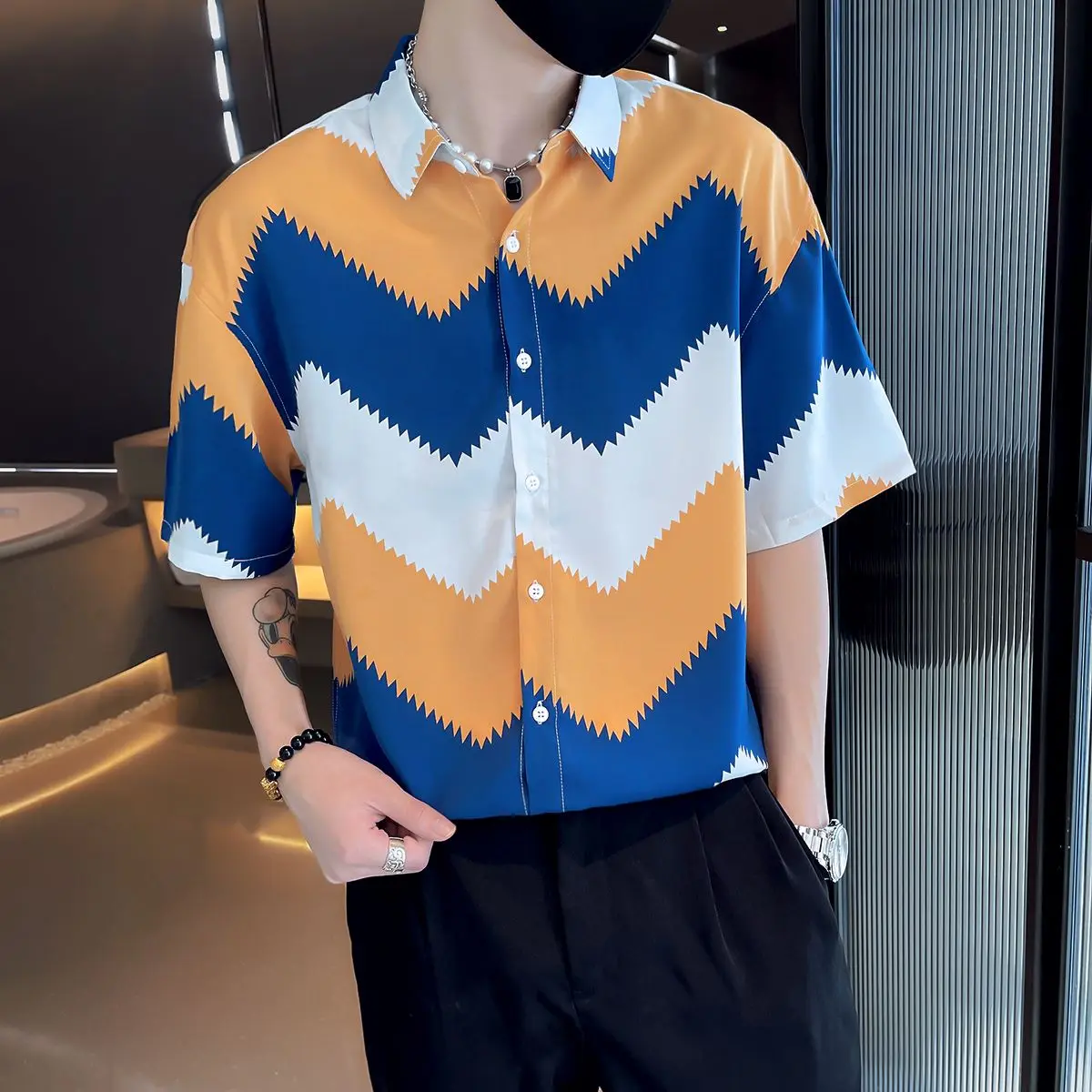 2023 Men\'s Clothing New Spring Summer Man Printing Short Sleeve Loose Handsome Turn-down Collar Fashion Casual Streetwear Shirts
