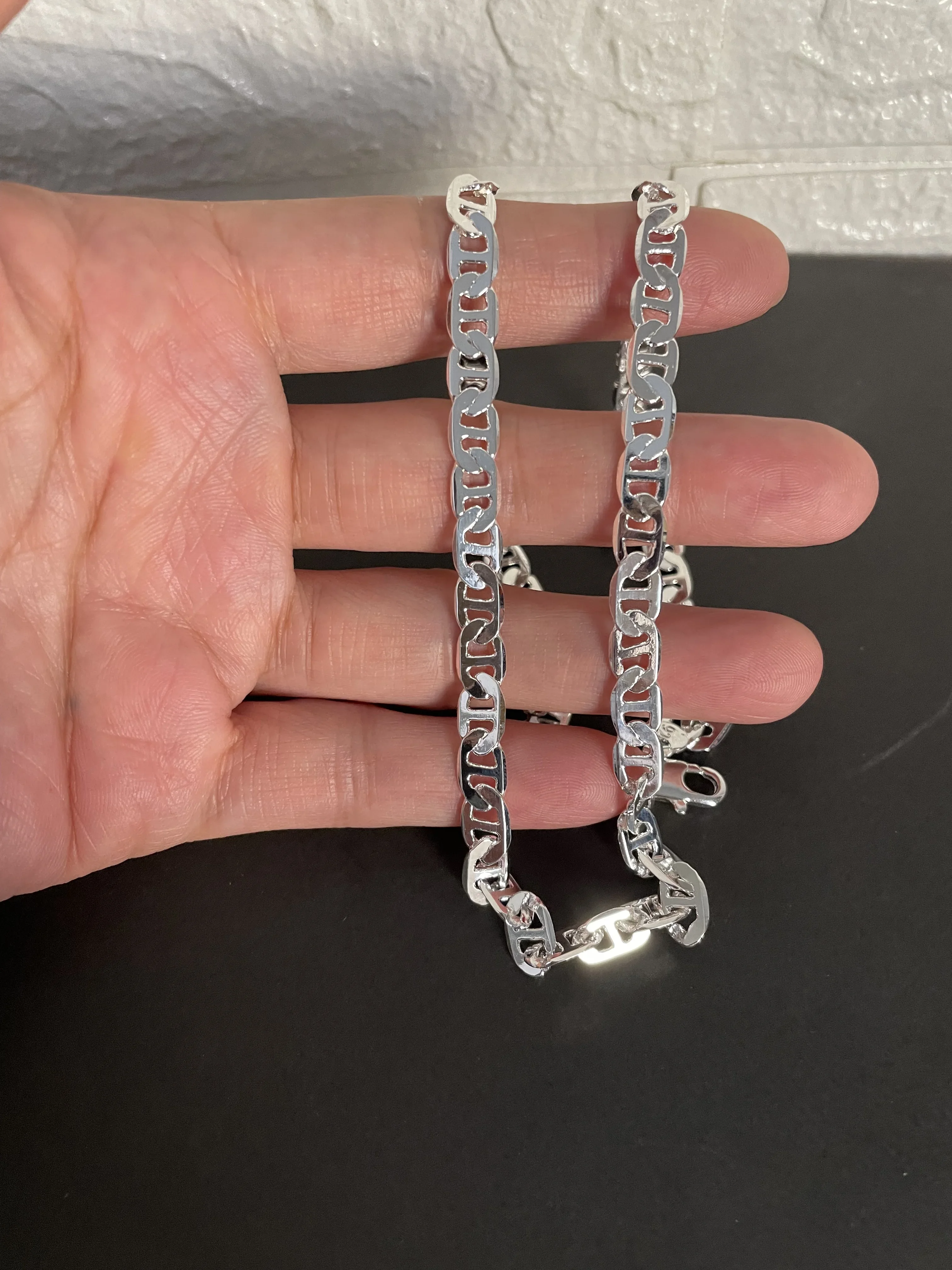 NEW 925 Sterling Silver Necklace 6MM Side Z-shaped necklace