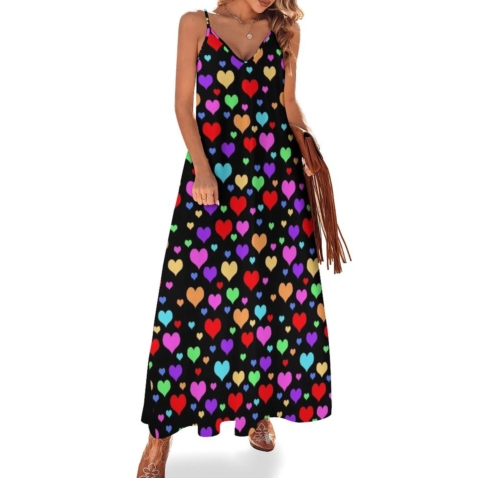

Multicolor Rainbow Hearts Sleeveless Dress wedding dresses for parties dresses for woman
