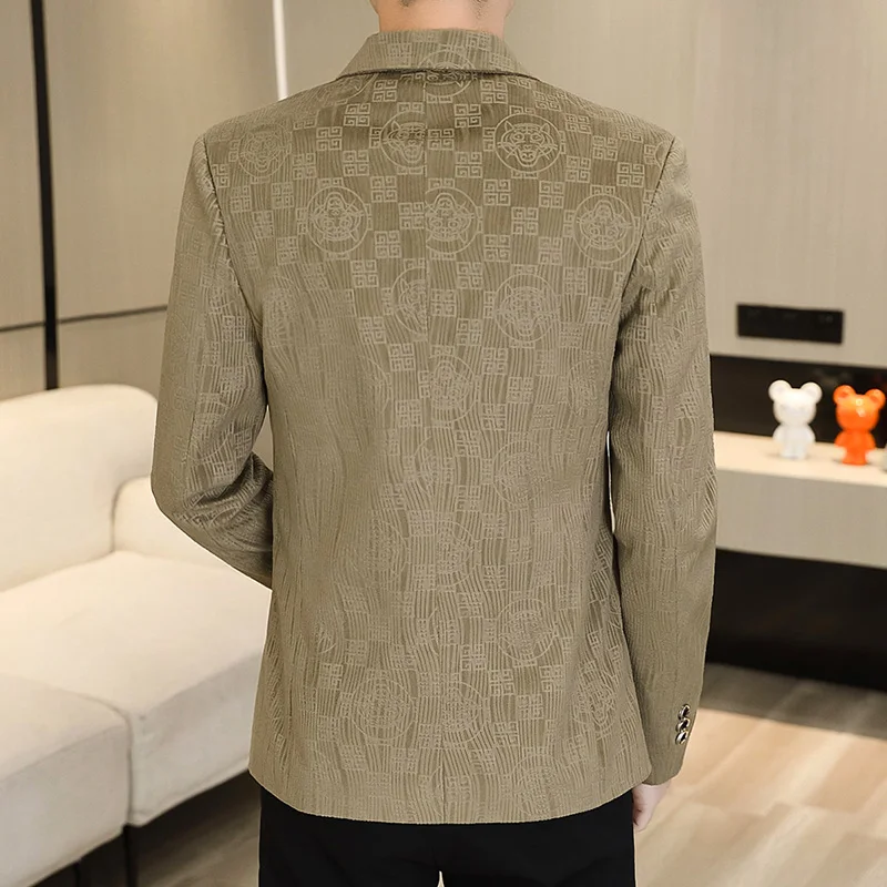 Luxury Retro Printed Men's Blazer Fashion Korean Slim Suit Jacket Social Casual Business Banquet Dress Coats Tops Men Clothing
