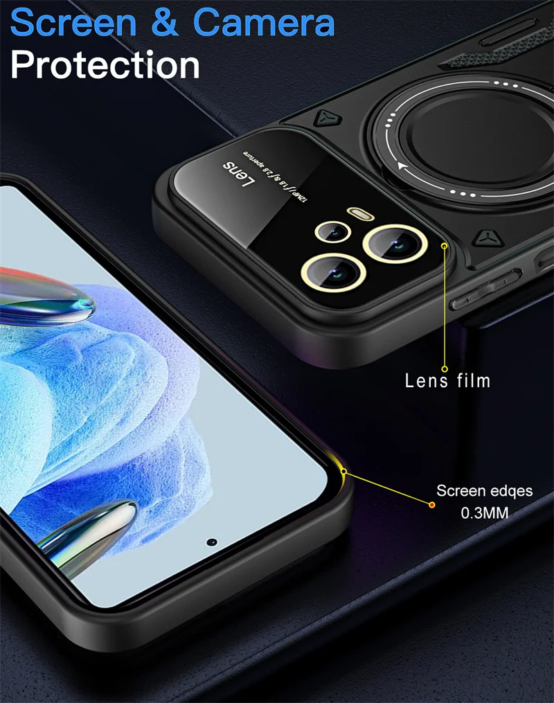 Magsafe Magnetic Wireless Charging Armor Case with Ring Stand and Bumper Protection