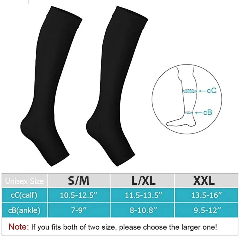 Elastic Knee High Stockings Open Toe Medical Calf Compression Stockings Varicose Veins Shaping Graduated Pressure