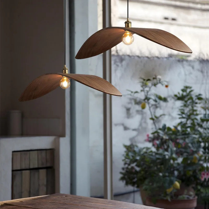 Imitation Wood Pendant Lights dining room lamp Kitchen Restaurant Bar Hanging Lamp straw hat Home decor Lighting fixtures E27