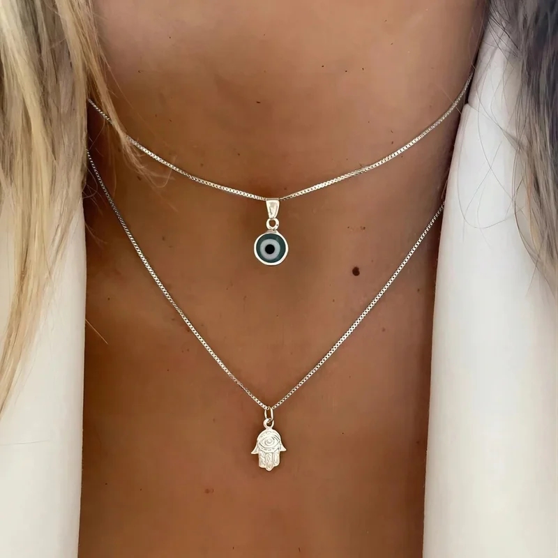 Lucky Double Layers Zircon Evil Eye Necklaces for Women Men Chain Turkish Eye Pendant Necklace Party Jewelry Gift