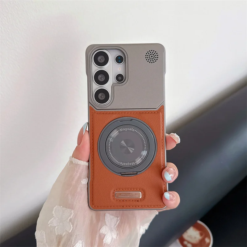 Premium Magnetic PU Leather Aromatherapy Case with Rotating Bracket and Wireless Charging Support