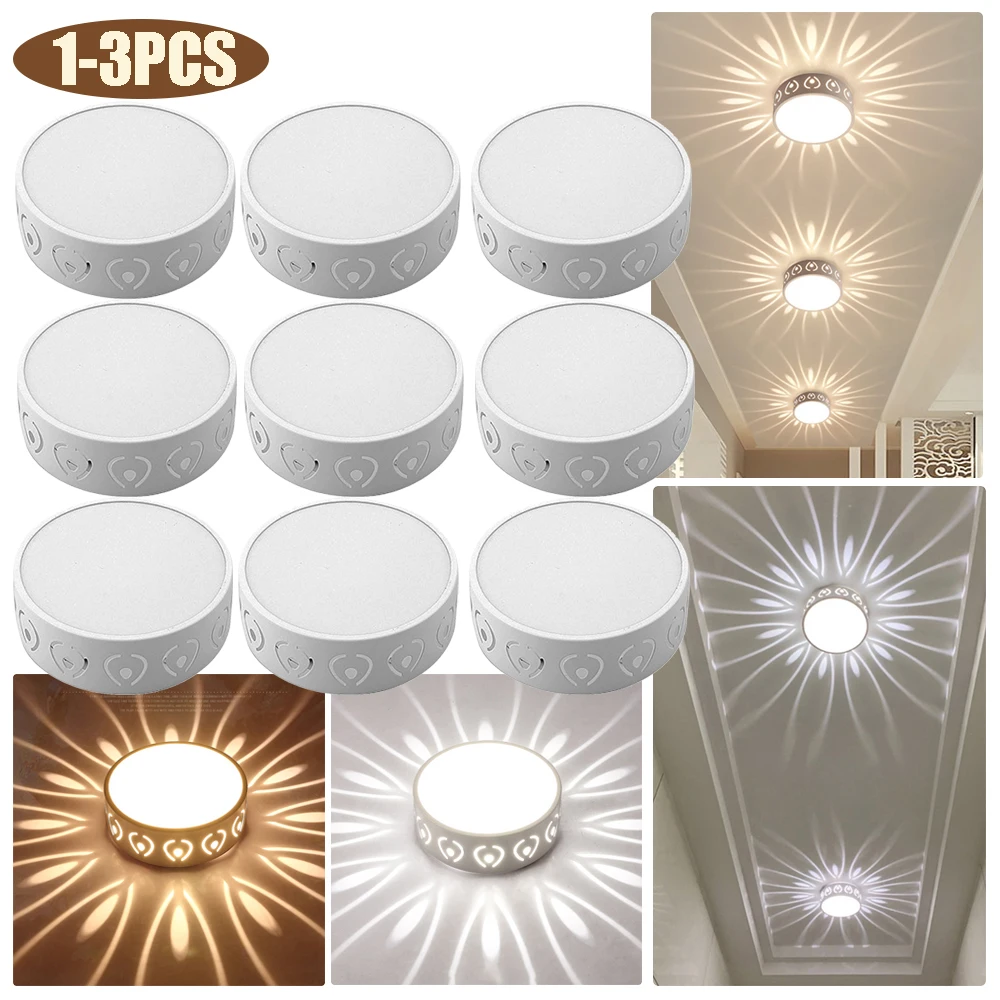 실내 베란다 LED 천장 램프 3W 220V, 복도, 복도, 통로, 계단용 라운드 할로우 아웃 LED 인테리어 천장 램프, 1-3 개