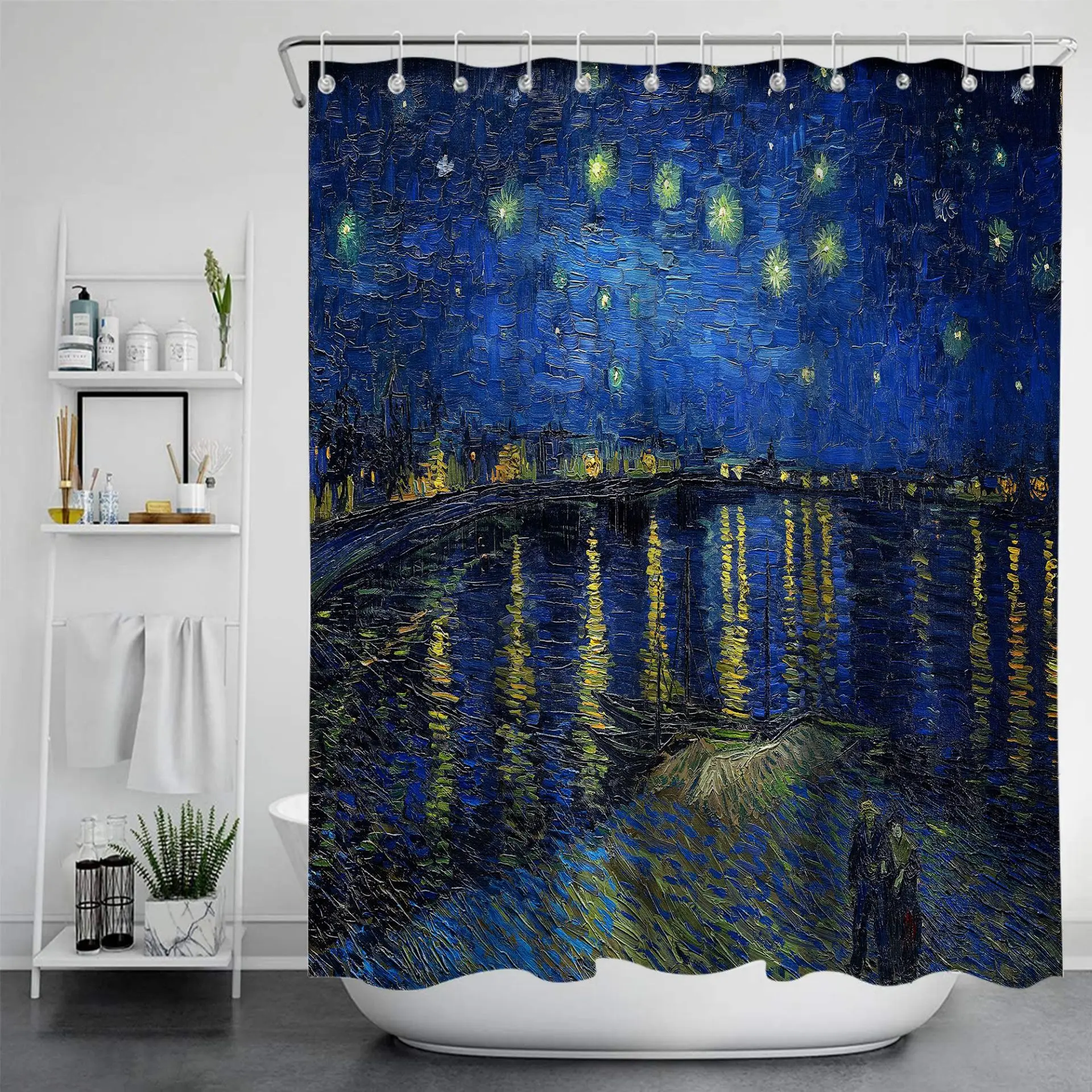Van Gogh Art Painting Shower Curtains Bathroom 3D Print Waterproof Fabric  With Hook Geometric Pattern Decorative Bathtub Curtain - AliExpress