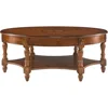 Traditional Wood Oval Coffee Table with Drawer, Beewax Living Room Cocktail Tea Table with Storage Shelf Center Table with Carv 6