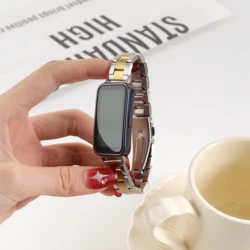 Stainless Steel Metal Replacement Wrist Bracelet for Huawei Band - Premium Strap Accessory (Silver - gold)