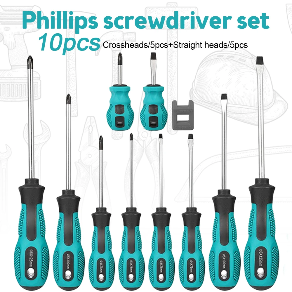 

10Pcs Screwdriver Set Hardware Tool Combination Set Plus Hard Cross Screwdriver Small Screw Repairing Hand Tool