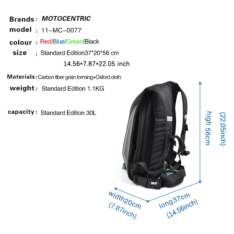 Motocentric 11-MC-0077 Sac de casque étanche en fibre de carbone Sac à dos de moto - Image 6