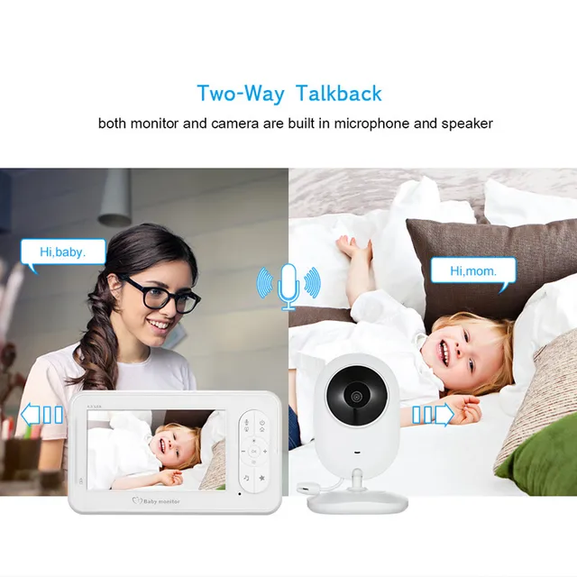 4.3Inch Screen Temperature Monitoring Feeding Alarm Intercom Baby Monitor Night Vision BabySitter Camera 6