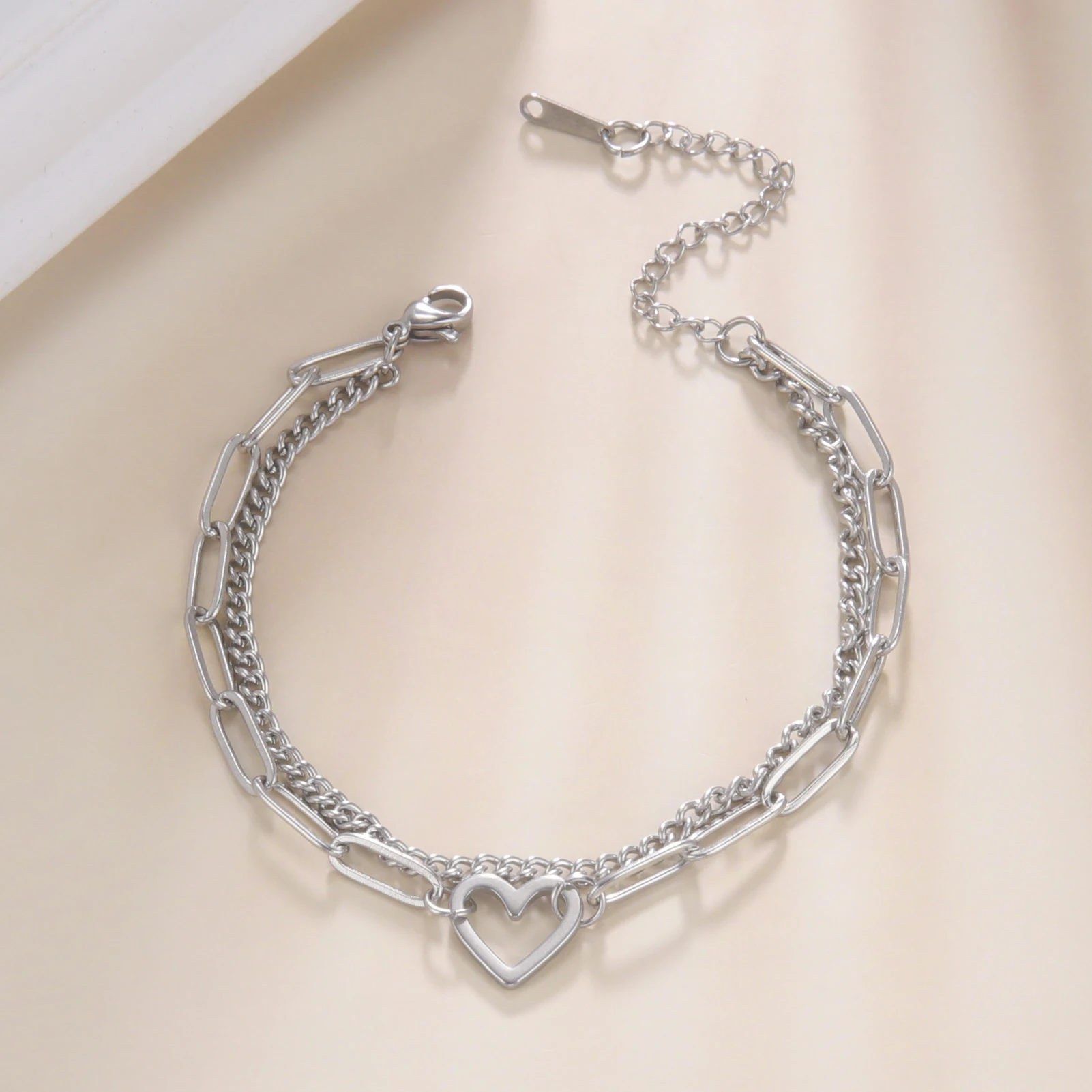 Skyrim Heart Charm Bracciale Donna Acciaio Inossidabile Doppio Strato Paperclip Catena Bracciali Gioielli Regalo Di San Valentino Per L'Amante