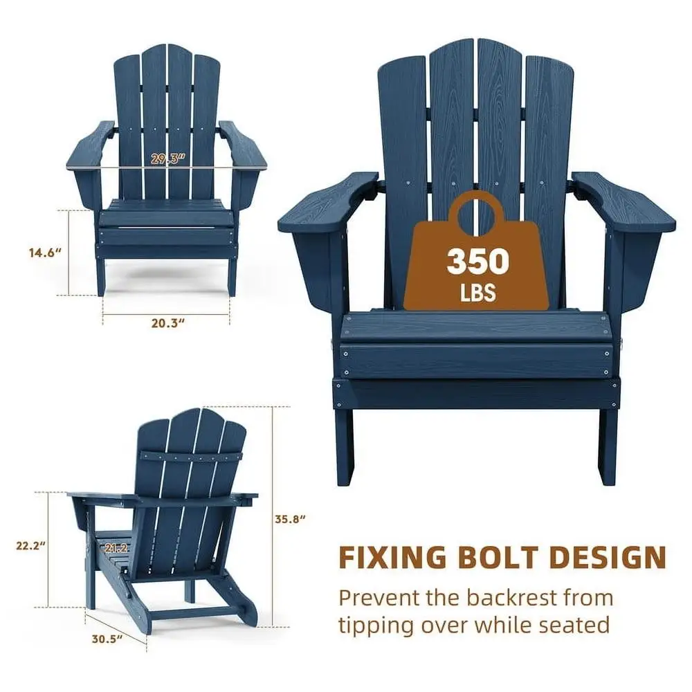 Outdoor Patio Folding HDPE Resin Adirondack Chair Navy Blue 3