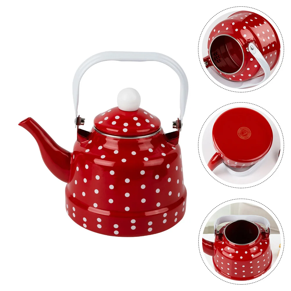 

Enamel Kettle Red Polka Dot Durable Heating Water Kettle Lovely Enamel Teapot Kitchen Teapot Metal Tea Kettle For Home