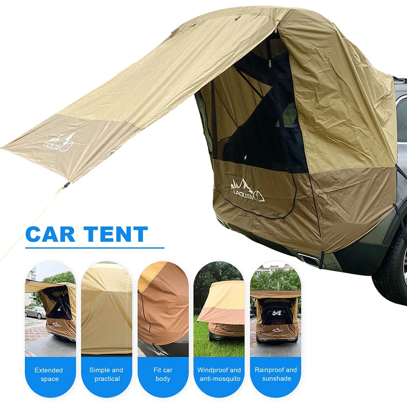 Car Trunk Tent Auto Awning Waterproof SUV Car Tail Tent Portable Trunk Awning For Camping Self-driving Travel Without Iron Pipe