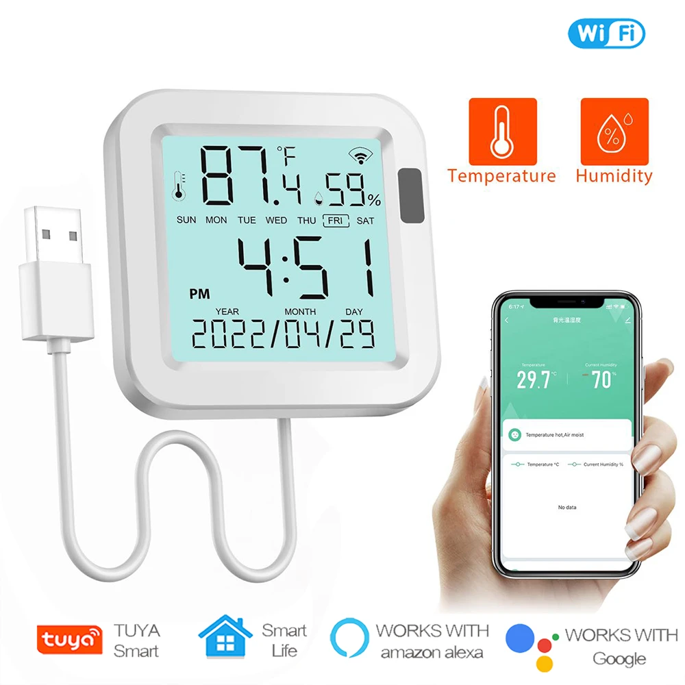 Smehoart Tuya Smart Wifi Temperature Humidity Sensor with Backlight LCD