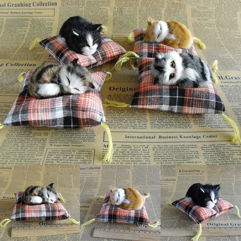 

Cute Simulation Kitten Animal Cat Decoration Mini Sleeping Cats On Cushion Simulation Plush Cats Car Dashboard Ornaments Decor