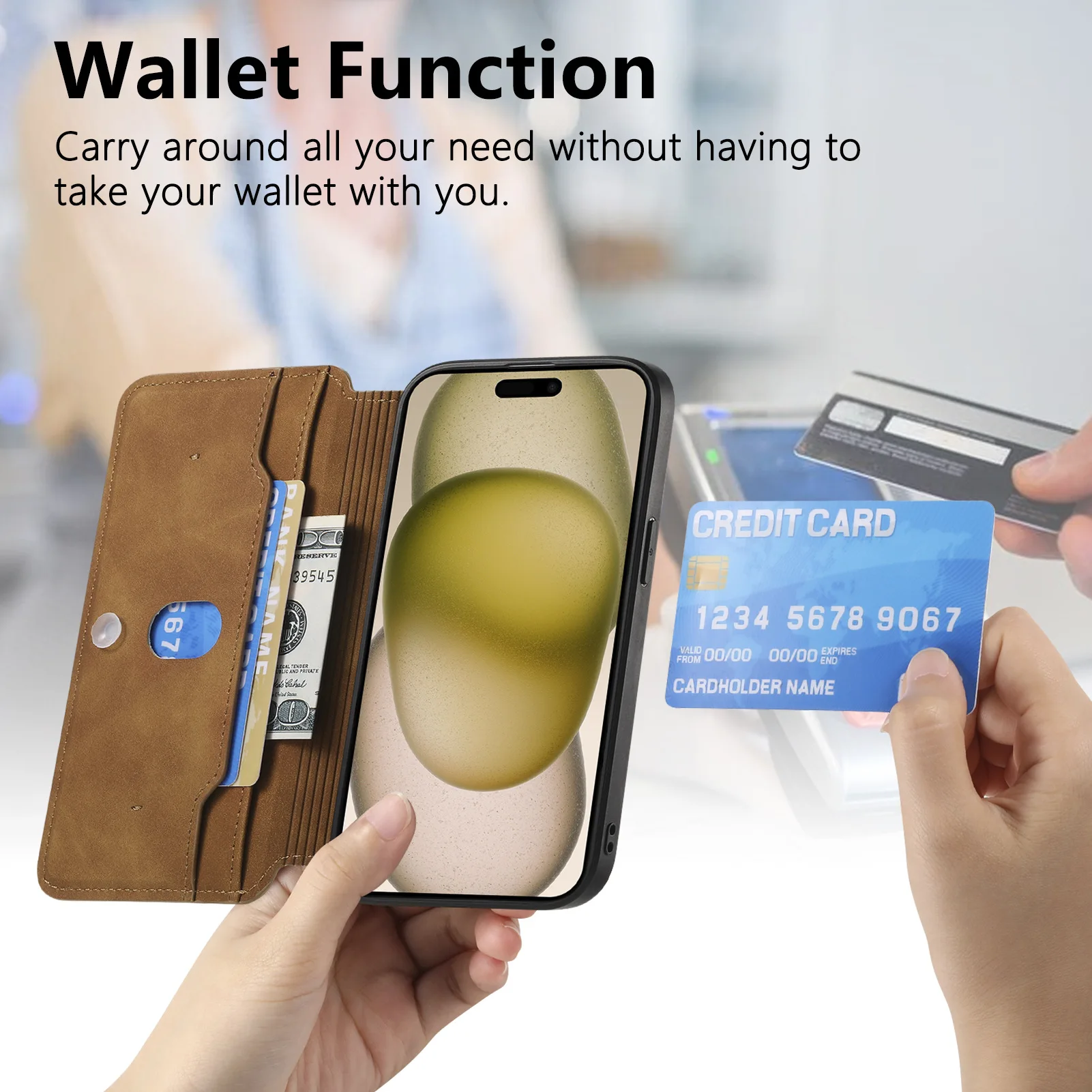 Leather Zipper Wallet Case with MagSafe and Credit Card Slot