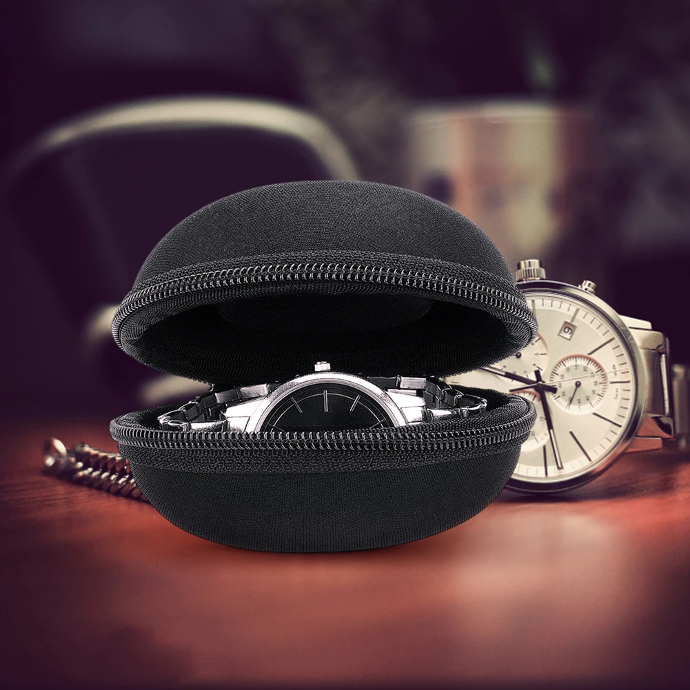 Round Watch Travel Case Portable Watch Box Storage Zipper Smart Travel Case Anti-Pressure Fits All Wristwatches