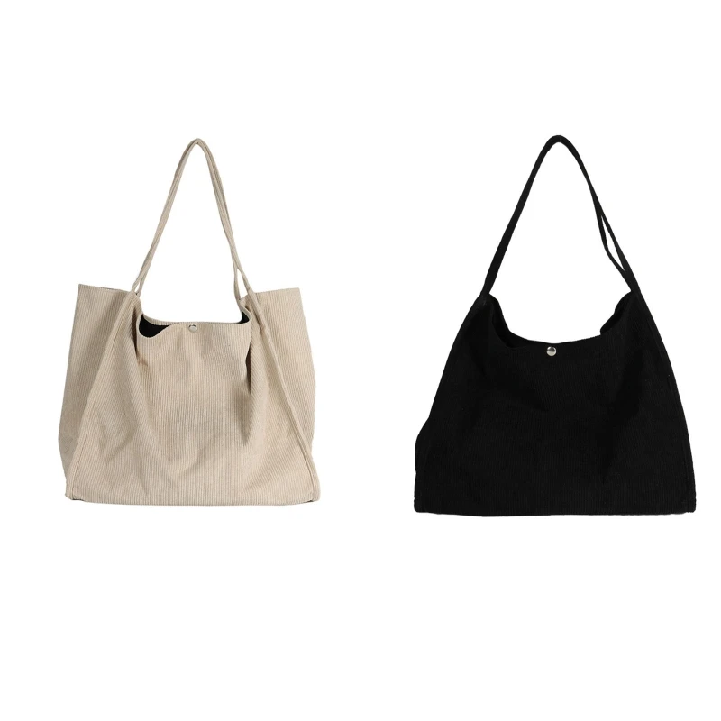 

Retro Corduroy Shoulder Bag Large Capacity Tote Bags Solid Color Handbag