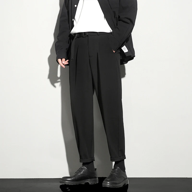 

Новые мужские модные однотонные брюки со шнуровкой, повседневные свободные черные мужские брюки для бега в полную длину