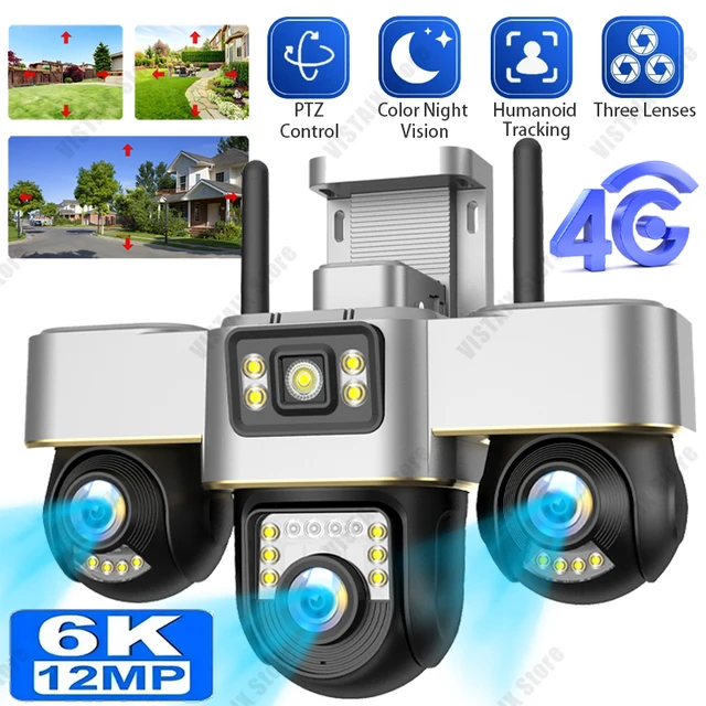12MP Three Lens Three Screen Camera 4G Outdoor Humanoid Tracking Security Protection Surveillance Support 10X Zoom PTZ Cameras 1