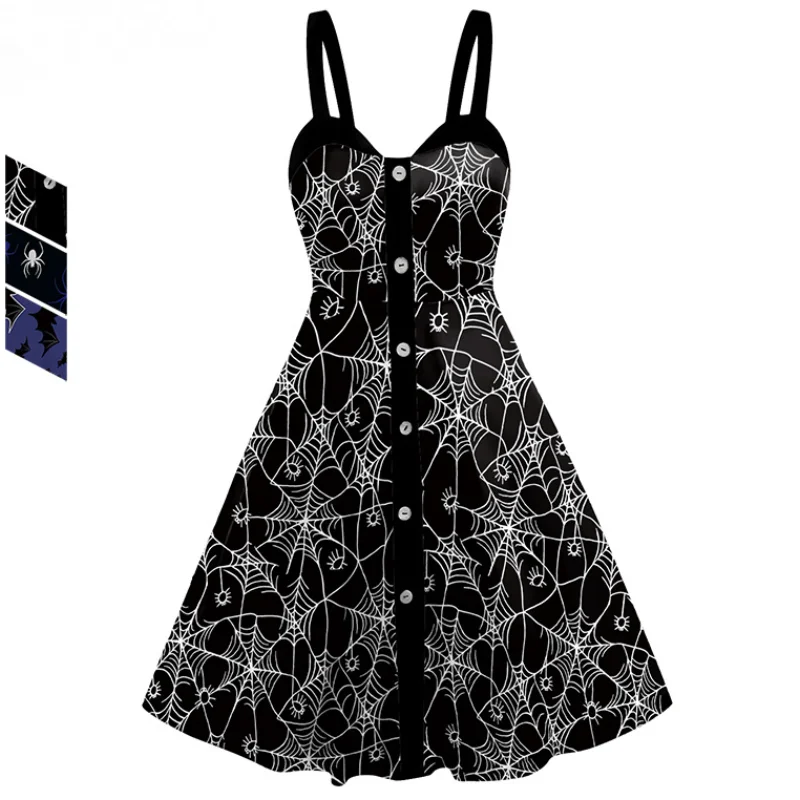 

Color Cosplayer Halloween Dress Women Slip Backless Sexy Female Dresses Gothic Party Cosplay Costume Fancy 3D Printing Outfit