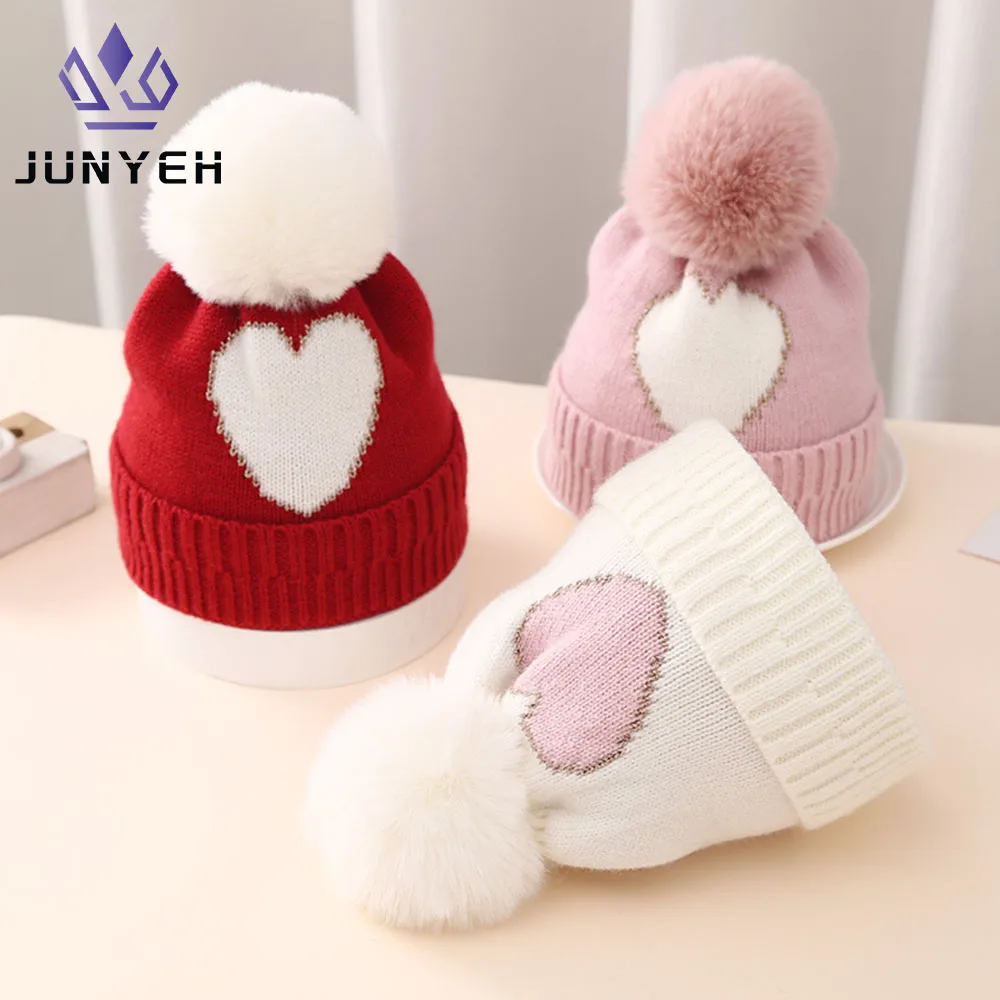 

Children's Cap Baby Knitted Hat Gold Silk Jacquard Love Knitted Hats Thick Woolen Beanies Caps For Infant Kids 0-2 Years