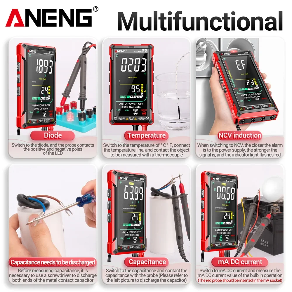 ANENG 622B Digital Smart Multimeter 10A Tester Meter Auto Range True RMS DC/AC 9999 Multitester With Laser Lamp Capacitance Ohm
