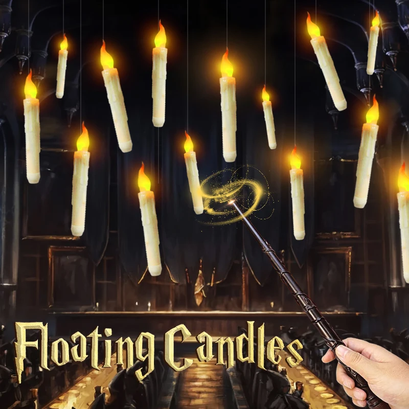 

12-36pc Floating LED Candles with Magic Wand Remote Control Candle Lights Flameless Taper Electronic Candle Halloween Decoration