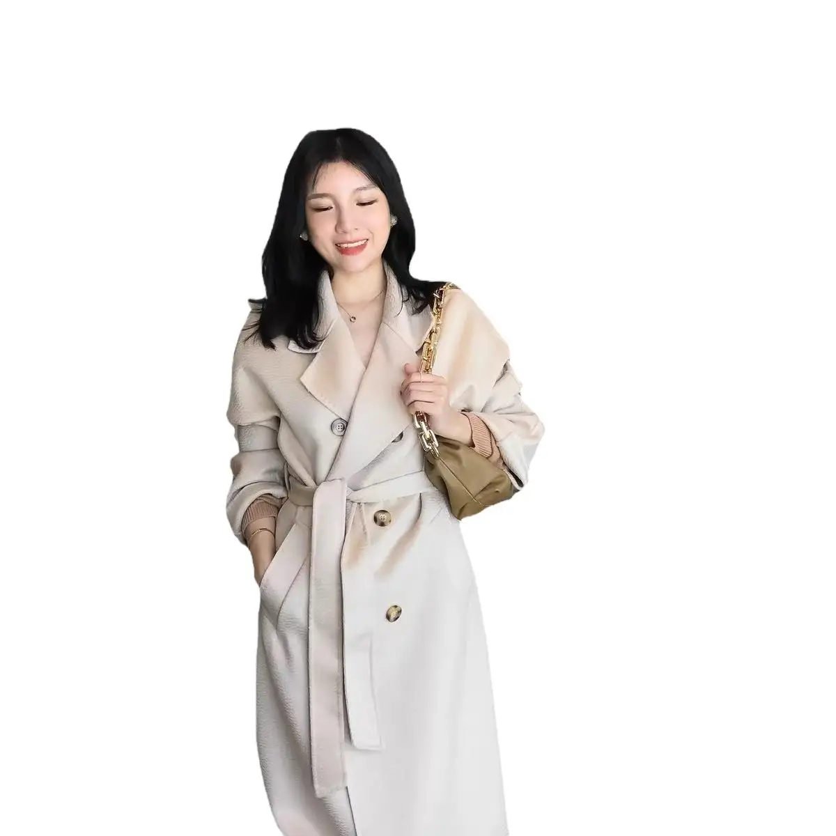 

2023 Women Winter Clothing Double-sided women's cashmere coat water ripple cashmere wool coat woolen coat 1022